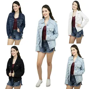 SKYLINEWEARS Women's Basic Denim Jacket Button Down Long Sleeve Ladies Stretch Jean Jackets