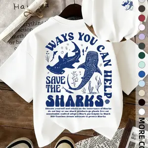 Women's Shark Print Round Neck Tee, Casual Short Sleeve Crew Neck T-shirt for Summer, Fashion Women's Top for Daily Wear