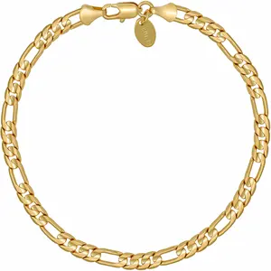 LIFETIME JEWELRY 4mm & 7mm Figaro Chain Bracelet 24k Gold Plated for Men and Women (Gold (4mm), 8 inches)