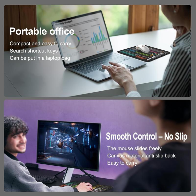 Mouse Pad for Excel Shortcuts – Small Excel Spreadsheet Cheat Sheet Desk Pad – 11.8"x9.8" Portable Computer Mousepad – Gaming, Office, Waterproof, Non-Slip, Stitched Edges