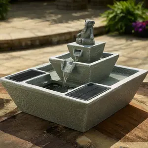 3-Tier Cascading Solar-Powered Elephant Fountain