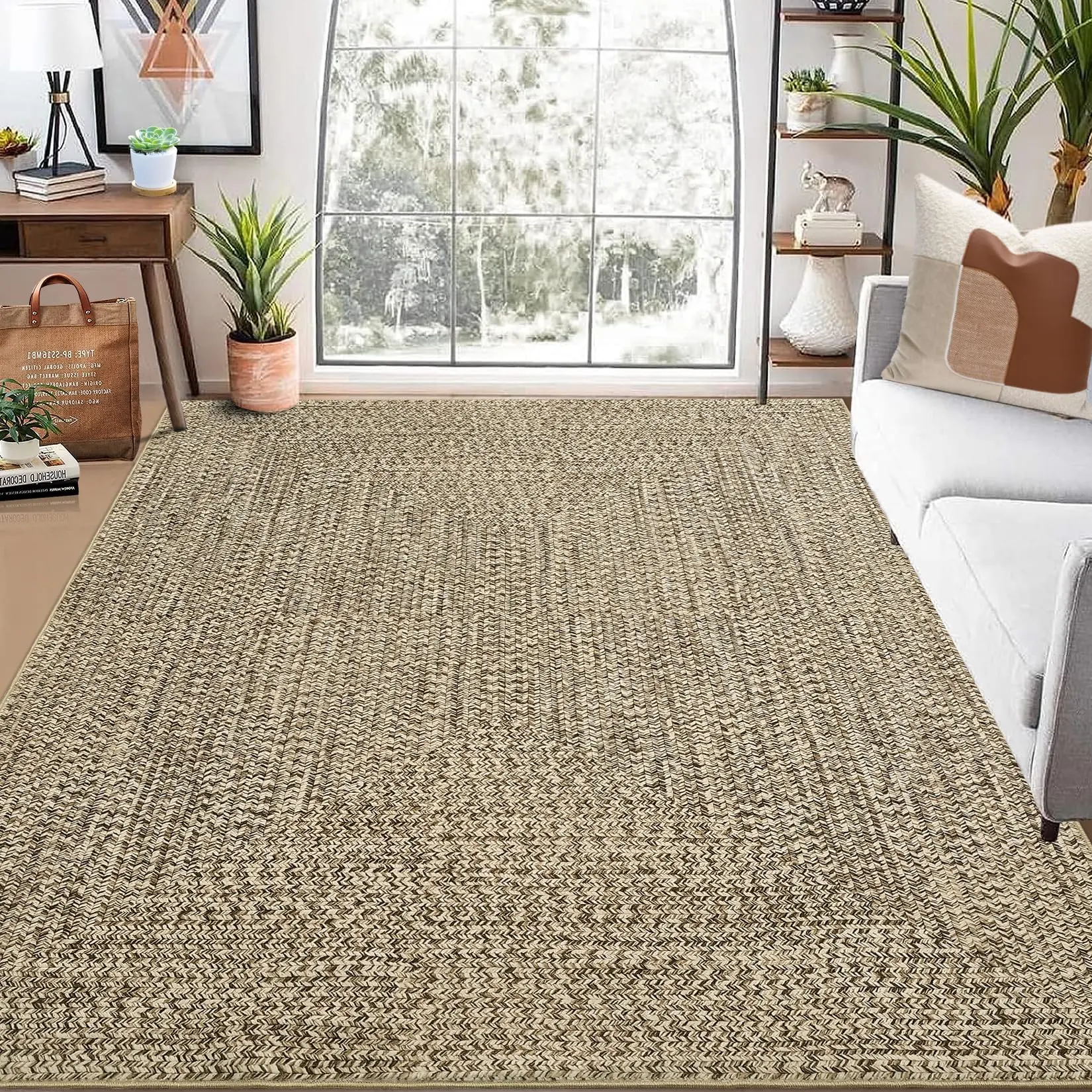 10x13 Modern Washable Area Rug, Soft Non-Slip Carpet for Living Room & Bedroom, Large Farmhouse Throw Rug, Non-Shedding, Stain Resistant (Yellow)