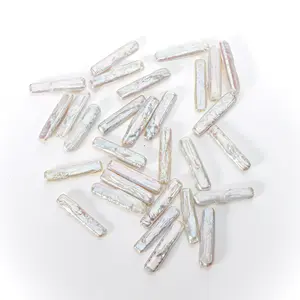Baroque Biwa pearls stick pearls white freshwater pearl loose pearl  Drilled long stick pearl beads