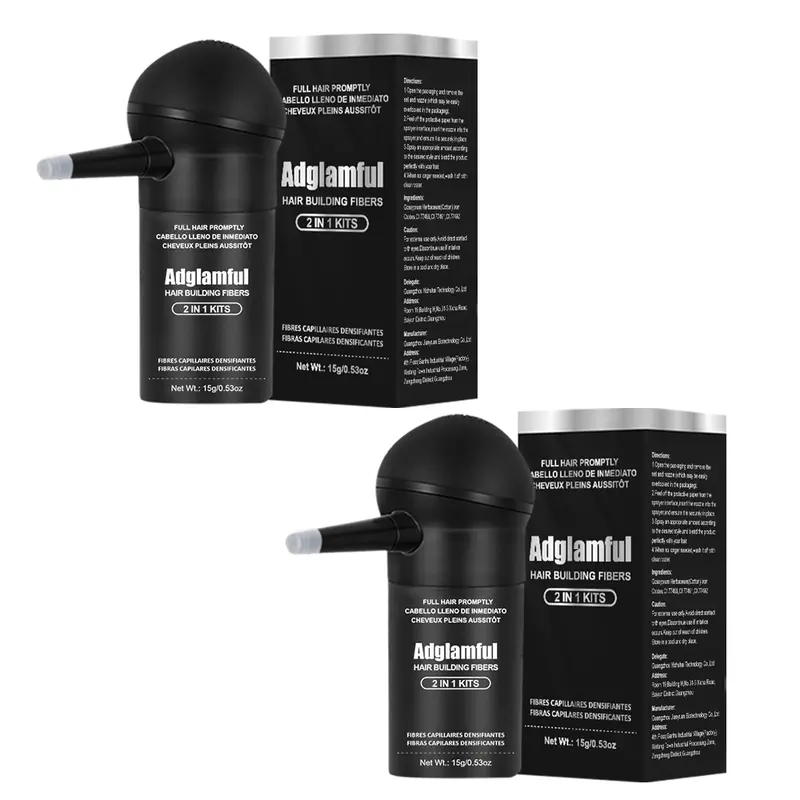 Adglamful Volumizing Fiber Spray 2-Pack with Applicatora - For Thinning Hair in Men & Women Dense Building Fiber Powder . 2-in-1 System for Instant, Natural Thickness and All-Day Hold hair thickening powder fuller look shadow spray applicator volume