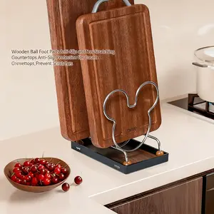 Cartoon Creative Iron Art Cutting Board Rack, Stainless Steel Kitchen Countertop Holder, New Pot Lid Stand Organizer