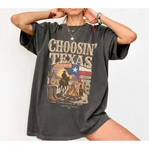 Choosin' Texas Vintage Wash Graphic Tee | Ella Langley | Ella Fella | Lone Star State Retro Cowboy Shirt | Acid Wash Oversized Streetwear | Western Aesthetic Country Life T-Shirt