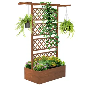 Outsunny Wood Planter Box with Trellis, Raised Garden Bed Privacy Screen Planter Box for Climbing Plants, Vines, Vegetables, Flowers, 63" x 21.75" x 72"