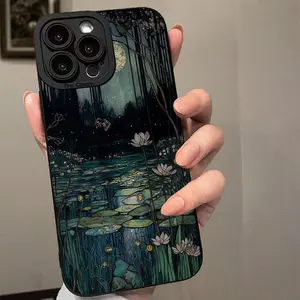 Lotus & Moon Pattern Phone Case, Anti-drop Cellphone Protective Case, Total Protective Shockproof Mobile Phone Cover for iPhone Series Protector Screen Protector Astronaut Protection