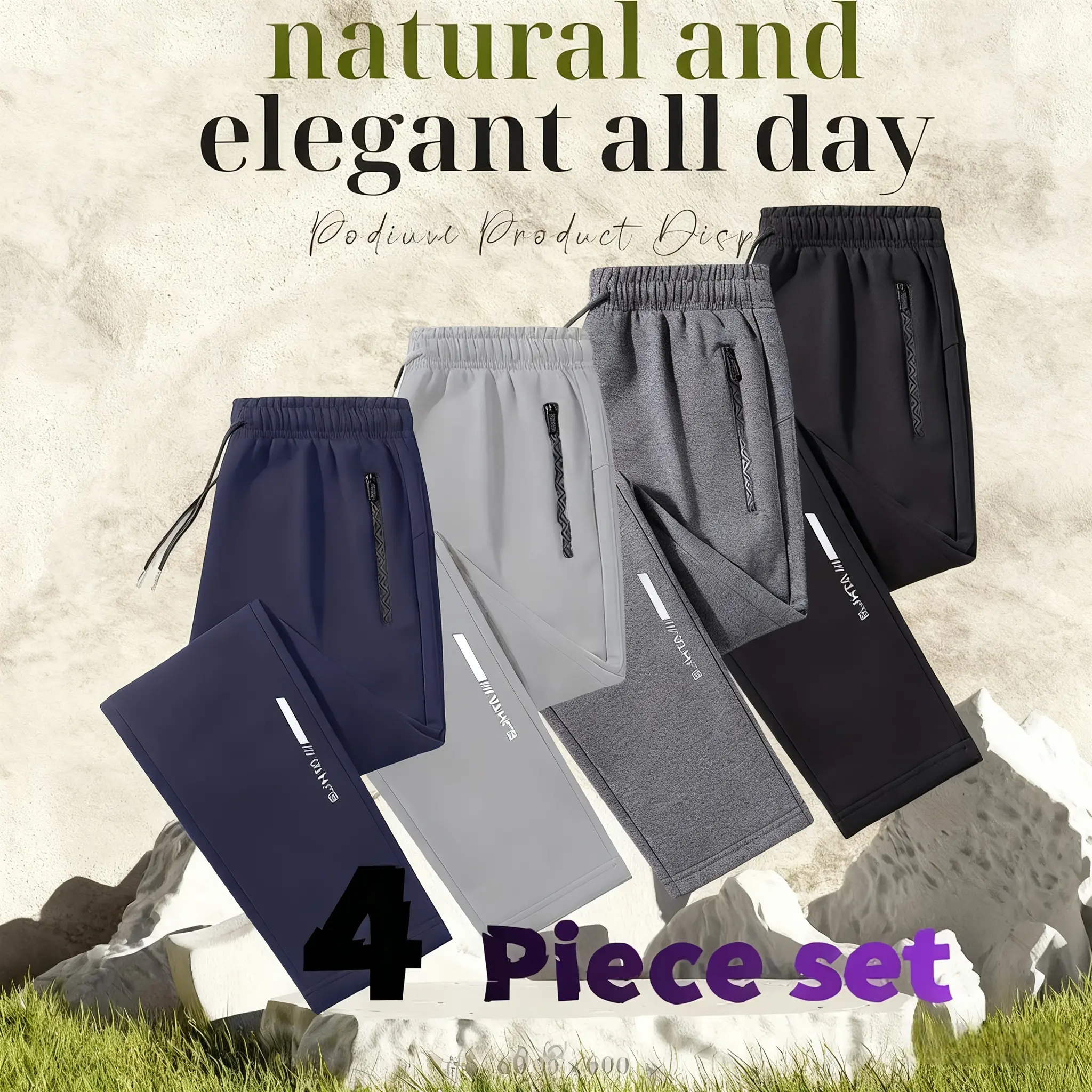 Men's Four-Piece Solid Color Drawstring Sports Pants Autumn Casual Loose Jogger Trousers Athletic Long Pants Comfortable Fit Versatile Use Athleisure Fitness Leggings pantalones para hombre pants for men cargo pants for men