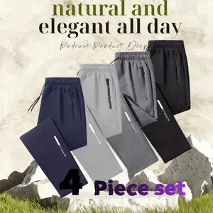 Men's Four-Piece Solid Color Drawstring Sports Pants Autumn Casual Loose Jogger Trousers Athletic Long Pants Comfortable Fit Versatile Use