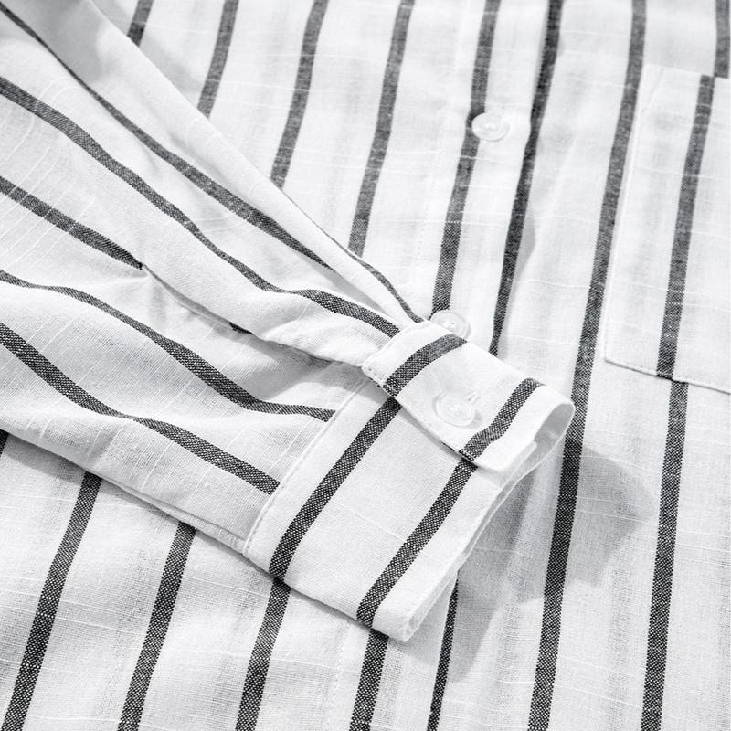 Womens Black Stripe Chest Pocket Buttoned Oversized Shirt Office Casual Outfit