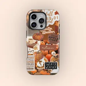 Cute Fall Pumpkins Collage Phone Case, Aesthetic Autumn Design Premium Film 2 in 1 Phone Case - Durable, Shock Absorbing and Stylish Protection - Compatible with iPhone 16, 15, 14, 13, 12, 11, Plus, Pro, Pro Max, Perfect birthday gift for friends.