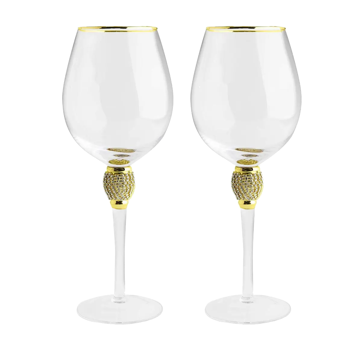 The Wine Savant Large Diamond Wine Glasses, Gold Rim Rhinestone Diamond Glasses - Wedding Glasses - 15 Ounce, Premium Designed Wine Glasses for Spirits and Wine, Gift Boxed (2, Clear)