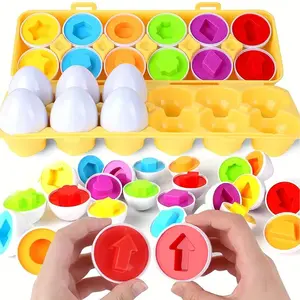 Montessori Stem Education Toys, Suitable for Toddlers and Preschool Children, Shape and Color Matching Egg Shape, 6/12 Pieces Set