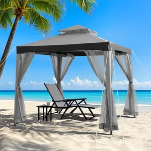 SUNJOY 8x8 Soft Top Gazebo with Mosquito Netting - Gray & Black