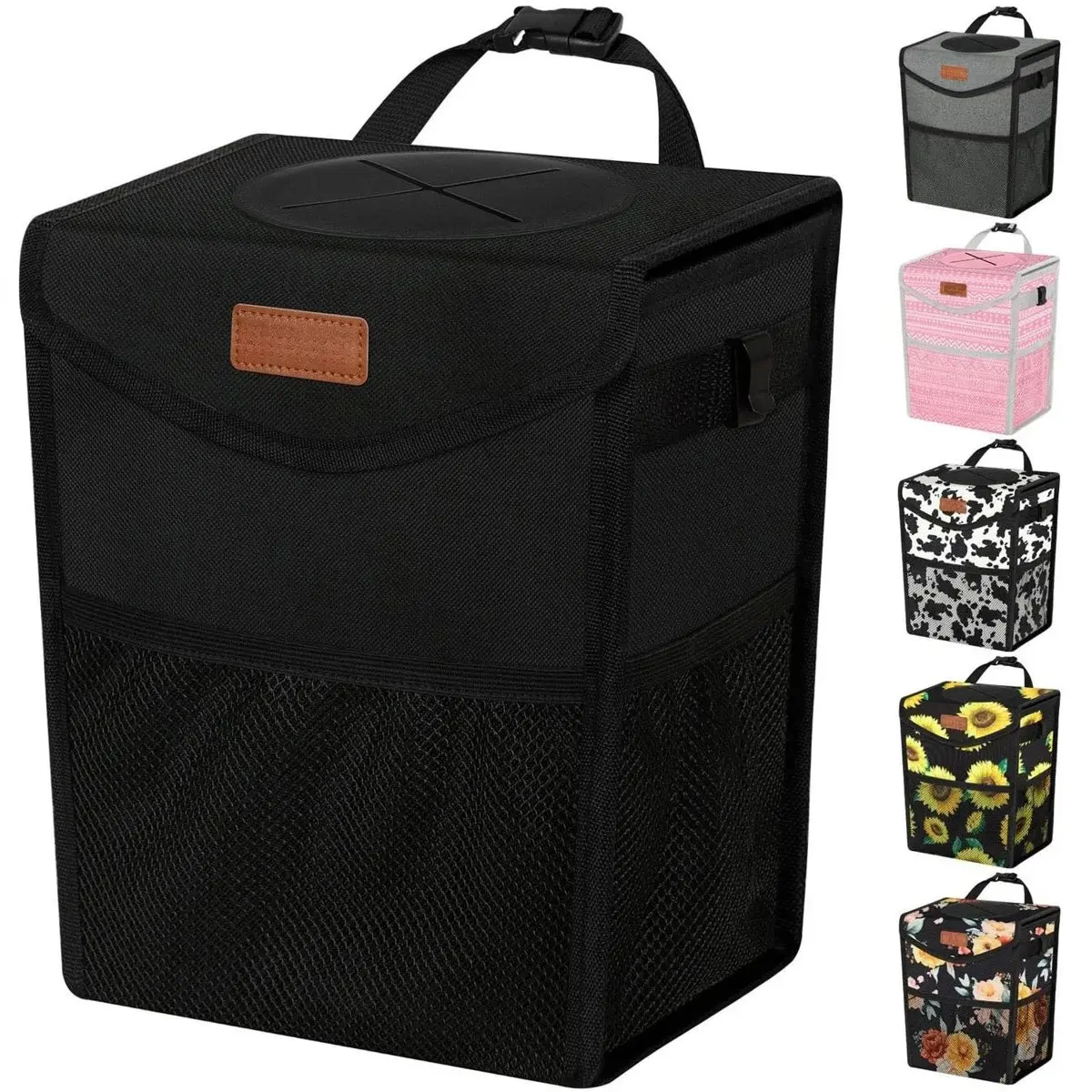 Car Trash Can with Lid, Cute Leakproof  Garbage Bag Hanging Vehicle Trash Bin Small Portable Automotive Garbage Cans Organizer for Back/Front Seat/Console(Trapezoid)