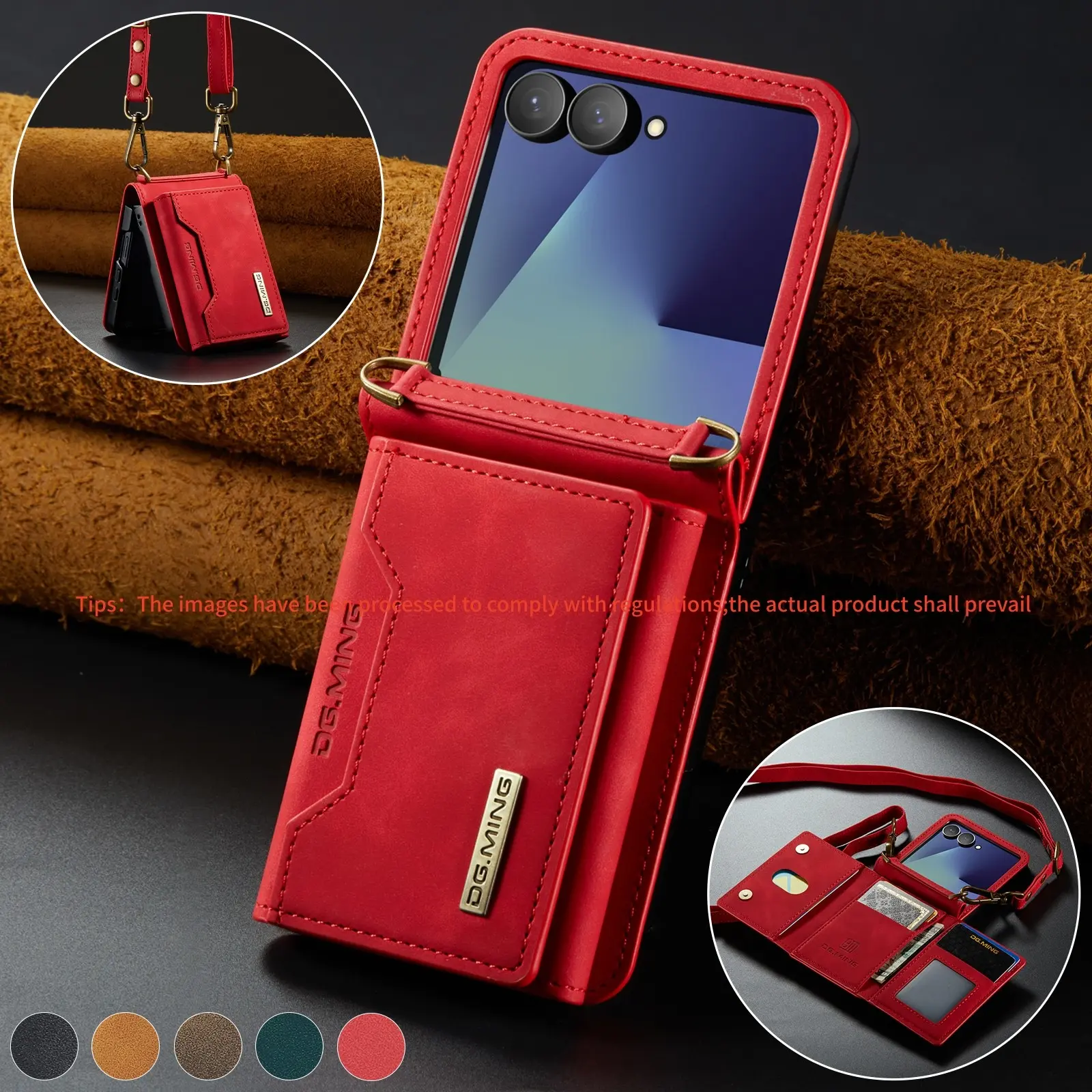 Samsung Galaxy Z Flip 8/7/6/5/4/3 Wallet Case, Detachable Magnetic PU Leather, Solid Pattern, Protective Cover, Stylish Phone Accessory