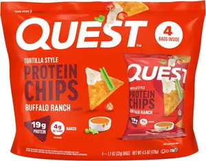 Quest Nutrition Tortilla Style Protein Chips, Buffalo Ranch, 19g of Protein, 4g Net Carbs, Gluten Free Protein Snack, 1.1 Ounce, 4 count