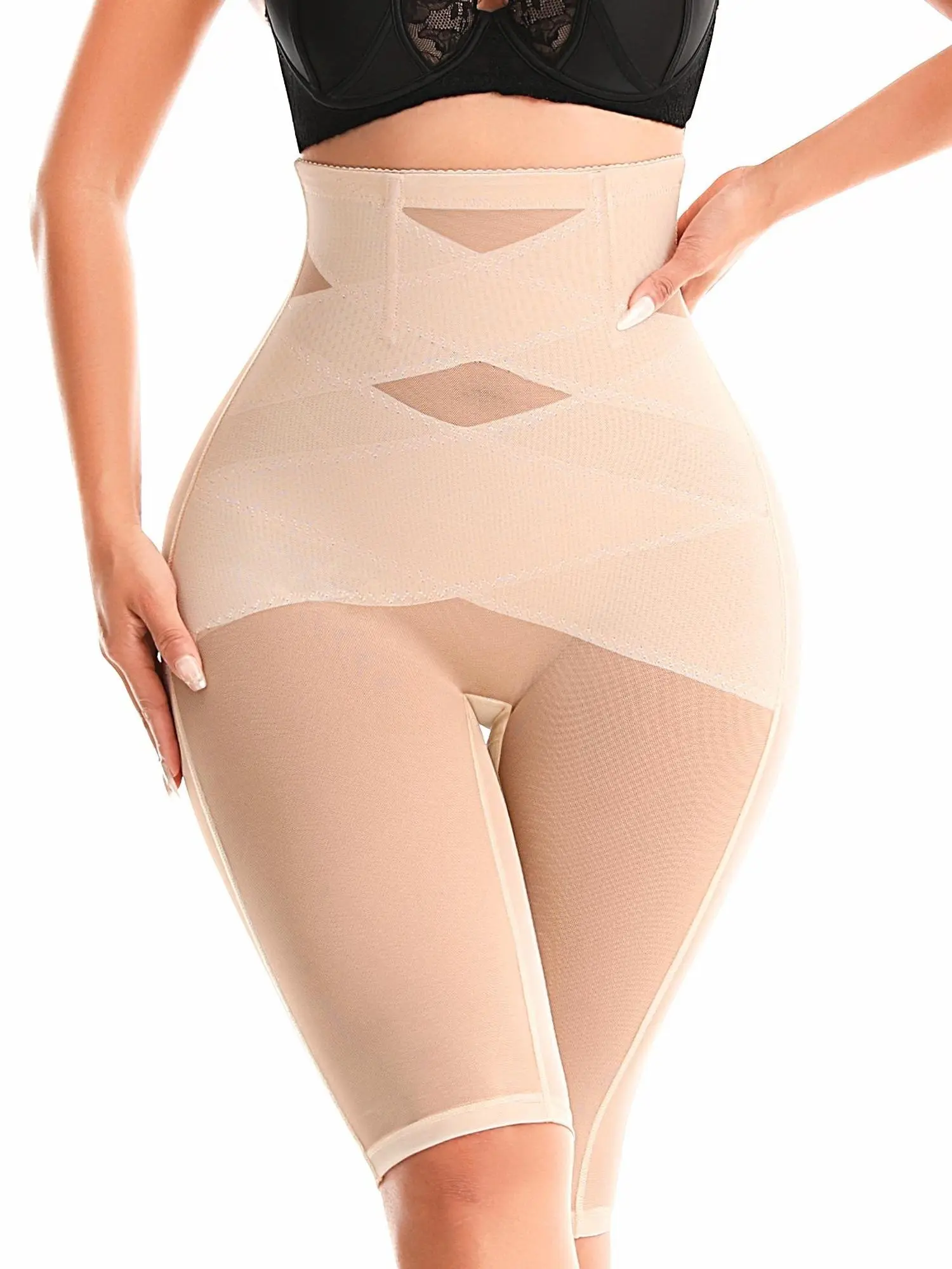 Women's High Waisted Faja Shorts - Seamless Compression Mesh Fabric Panty with Tummy Control & Butt Lift for Dances and Dresses