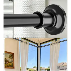 Adjustable No Drilling Outdoor Tension Curtain Rod 40-130 Inch Black 1.1 Inch Thick Heavy Duty No Rust for Patio Shower Bathroom Windows