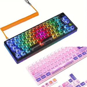 2024-NEW-ZIYOU LANG 65% Hot-Swap Wired RGB Mechanical Gaming Keyboard Programmable with Transparent 66 Key and 120 Key PBT Purple Pudding Keycap Set ASA Profile