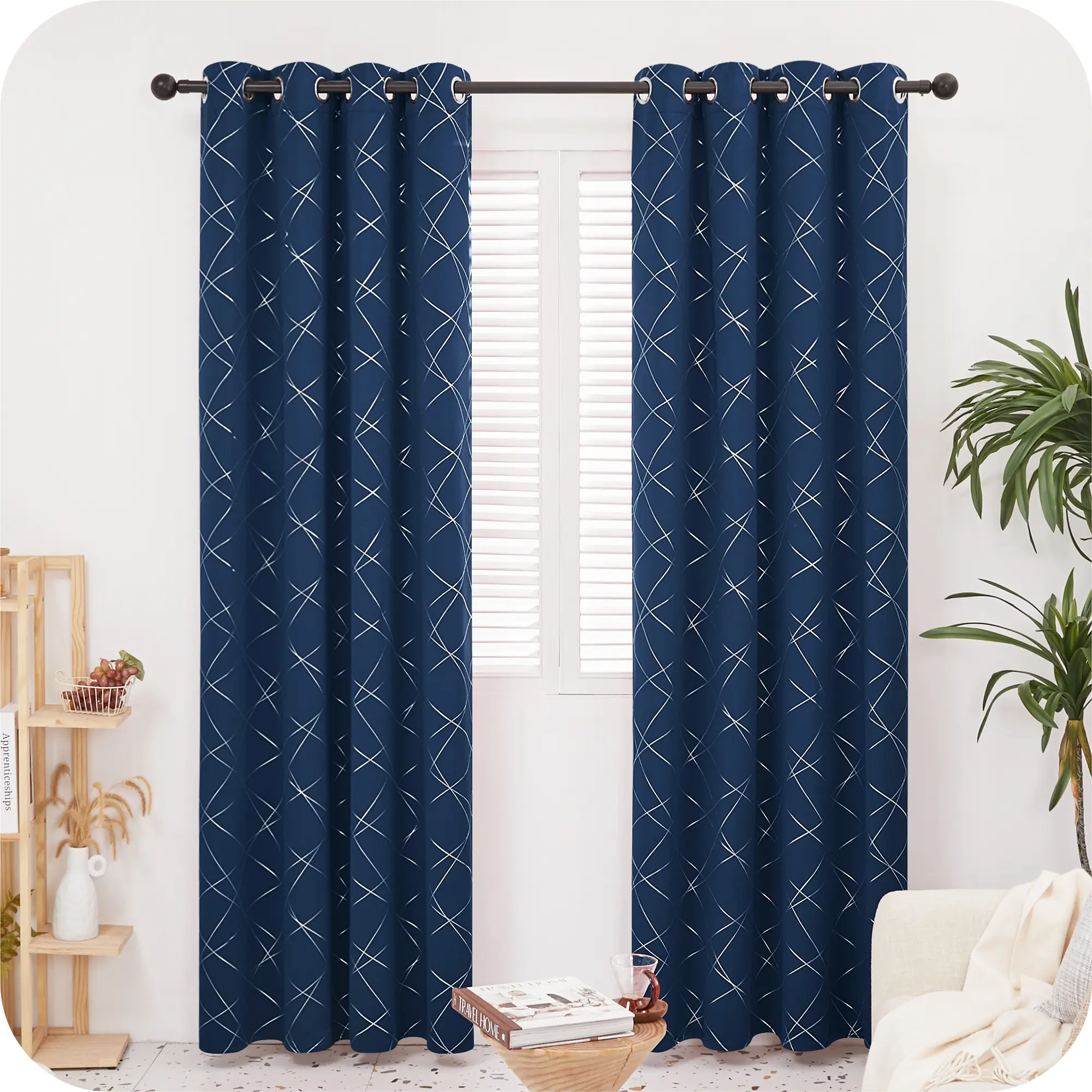 Deconovo Silver Parallel Slash Pattern Grommet Top Blackout Curtains - Blackout Cloth, Thermal Insulated, Noise Reducing Privacy Drapes for Bedroom, Living Room Home Decoration Curtain