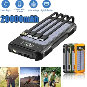 20000mAh Outdoor Battery Portable Solar Power Bank 4 USB Output External Battery Fast Charger - Portable Power Banks Built-in 4 Cables with LED light for Cell Phone, the Best gift for Festival(Black, Green, Orange)