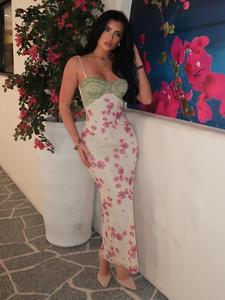 women's floral print cami dress, elegant spaghetti strap long dress for beach holiday vacation, ladies summer clothes, womenswear