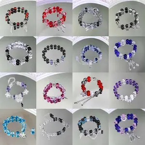9pcs Mix Y2K Glass Bead Charm Bracelets Stackable Glass Bead Jewelry for Birthday/Valentine's/Christmas Gift, Year-Round Wear