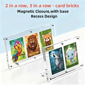 1Pc Acrylic Brick One Click Magnetic Card Display with Stand Holder with 2/3 Slots, for Baseball & Football Sports Stars Games Cartoon Cards, For PTCG TCG 3.5in K-pop Photocards, Gaming & Collectible Trading Cards (Cards not included)