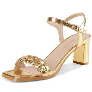 Women’s Strappy Block Heeled Sandals with Ankle Strap Open Square Toe Comfortable Dressy Shoes for Prom Wedding Party Holiday