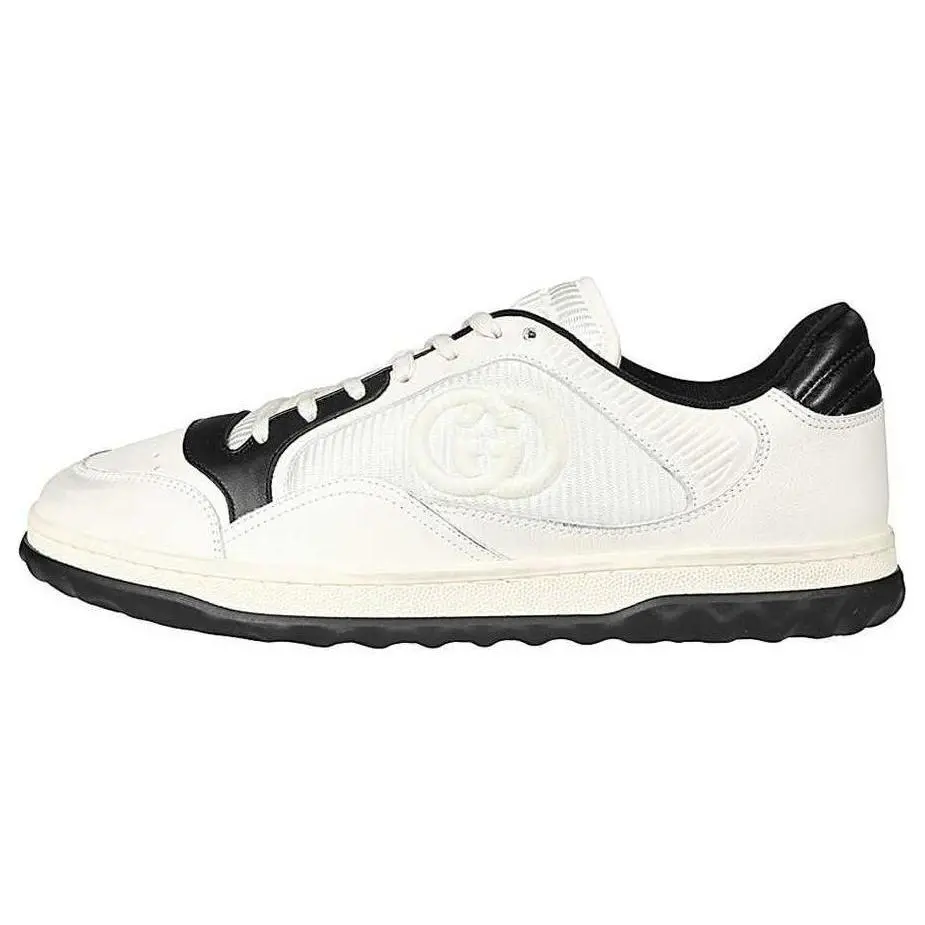 Men's Gucci MAC80 Leather Low-Top Lace-Up Casual Footwear, Lace-Up Closure Fashion Shoe with White and Black Distressed Finish