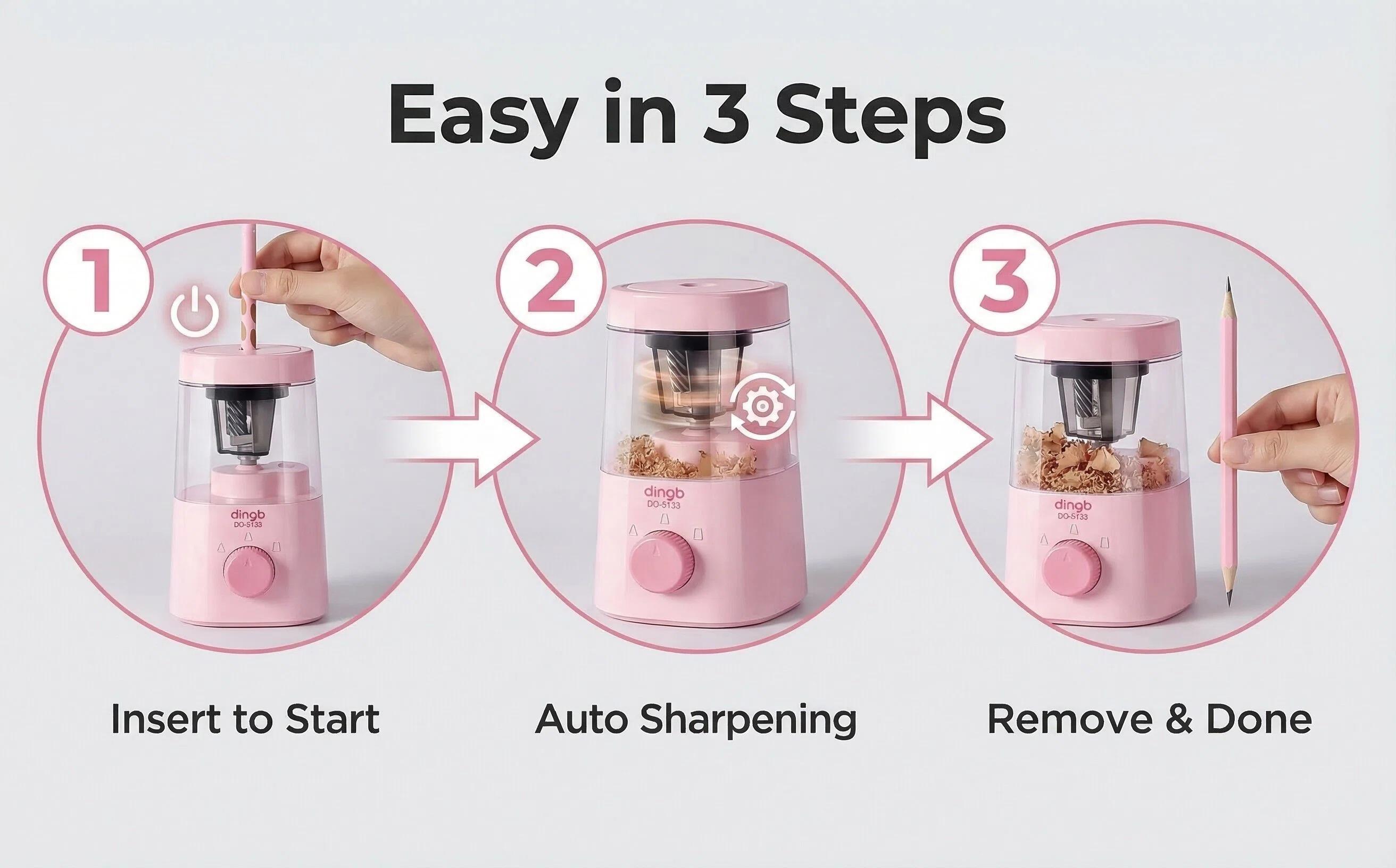 Automatic Pencil Sharpener, Portable & Compact for All Pencil Types - Perfect for Art, Office, School & Home Use (Blue/Pink)