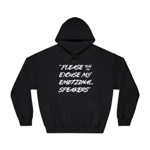 "Please Excuse My Emotional Speakers" | Music Maniacs | Black Hoodie | Speaker Emojis Back Print