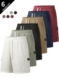 5-pack men’s textured casual athletic shorts with a drawstring waist, made from lightweight polyester fabric, featuring multiple functional pockets—ideal for everyday summer wear.