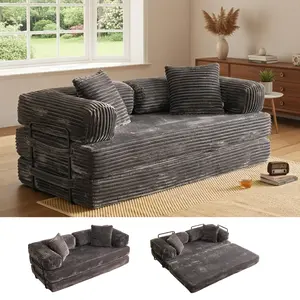 CAODOC 80” Oversized 5 in 1 Convertible Floor Couch, Plush Corduroy Folding Sofa Bed with Pillows, Pull Out Deep Seat Boneless Floor Lounger for Living Room, Space Saving