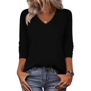 Onlypuff Womens Tunic Tops to Wear with Leggings Basic Long Sleeve Shirts V Neck Dressy Blouses Fall Outfits