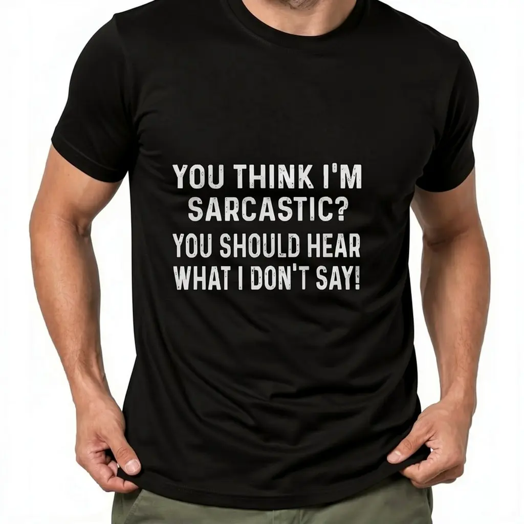 YOU For THINK I'M SARCASTIC? Men'S Graphic T-Shirt - 100% Cotton Ultra-Soft Crew Neck Tee With Bold White Text Print, Breathable Casual Shirt For Running & Weekend Wear, Made In USA, Tee Shirts, Casual Attire, Humorous Design, Soft Cotton Fabric.