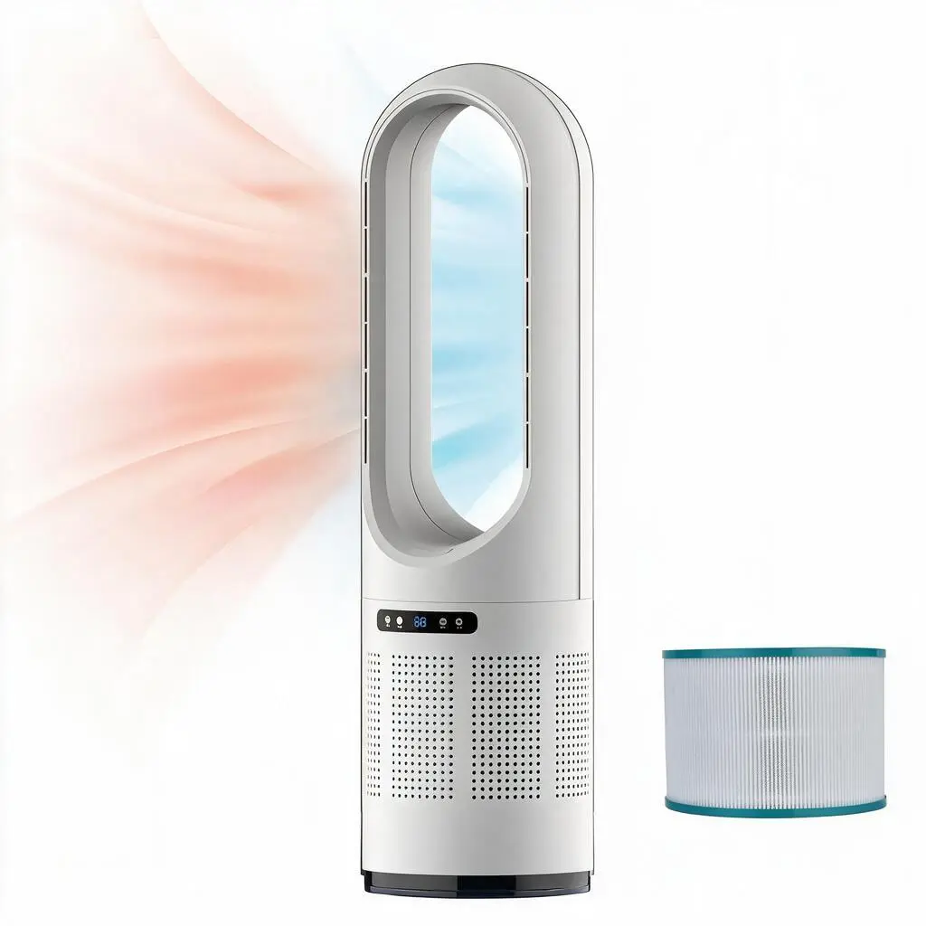 3 IN 1 Tower Fan, 31.5Inch Cooling & Heating Bladeless Fan with HEPA Filter 99.97%, Heater Fan Floor Fan Combo 80° Oscillating with Remote, 8H Timer for Indoor, Bedroom, Home Office Room