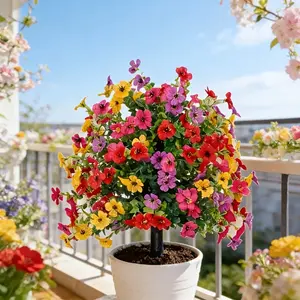 17.7-Inch Simulated Violet Eucalyptus Potted Plant, Mixed Color, Uv-Resistant with Nails for Easy Installation of Artificial Evergreen Trees, Artificial Outdoor Flowers, Suitable for Outdoor Gardens, Porches, Office Potted Decorations