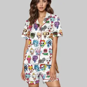 Dandy’s World Satin Short Pajama Set, Cute Gaming Cartoon Short Pajamas, Matching Family Sleepwear Set, Gamer Birthday Gift