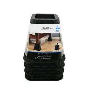 Black Plastic Bed Risers 4 Pack Raise Your Bed to Create Extra Storage Space 6.5"x6.5"x6 inches for Enhanced Room Organization
