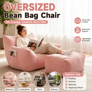 Oversized Foam-Filled Bean Bag Chair for Adults, Comfy Lazy Sofa Lounger with Soft Plush Cover, Durable Living Room Furniture for Reading & Gaming, Bedroom Apartment Floor Chair & Room Decor Essential