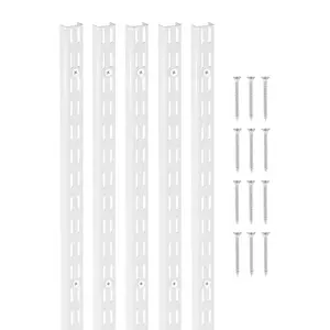VEVOR Shelf Pilaster, 60-inch 5 Pack, Dual Track Upright Wall Shelving System, Heavy Duty Support System Twin Slot Shelf Rails, 25 Screws, Suitable for Cabinet Closet Organization Storage, Silver