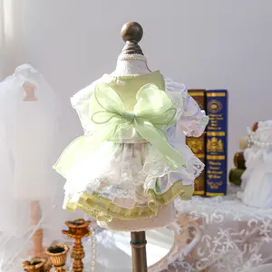 Green Bow Decor Pet Dress Costume, Cute Pet Clothes for Small Dogs & Cats, Fashionable Pet Clothing for Daily Wear