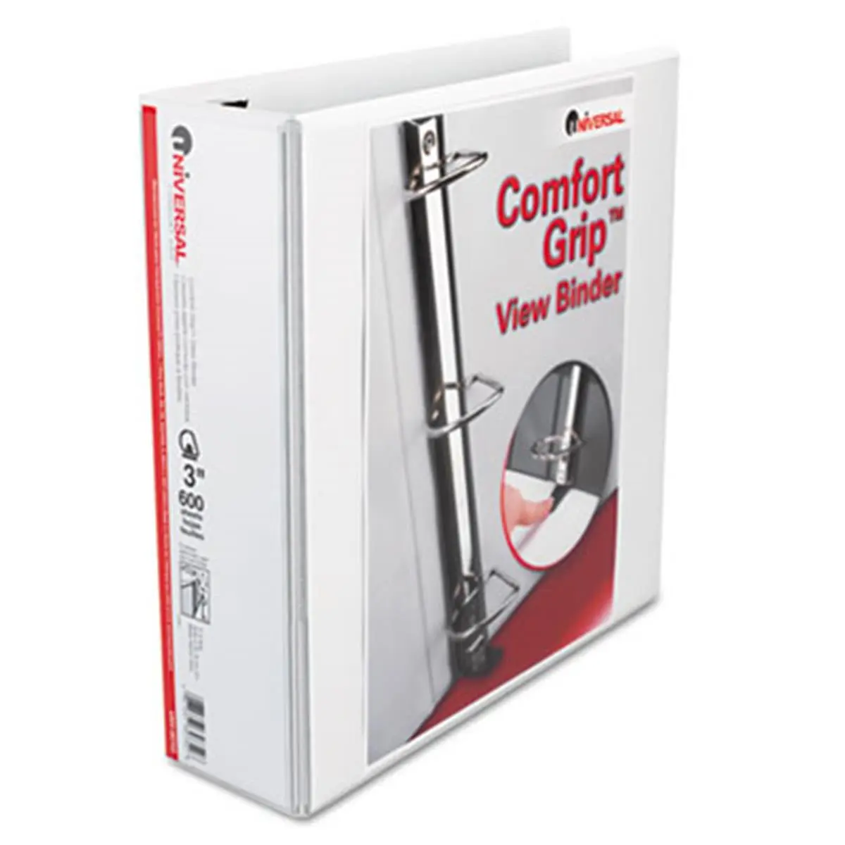 212 MAIN Universal D-Ring View Binder - 3 in Capacity, Vinyl Cover, Single-Touch Comfort Grip, Tab-Ready, Deluxe Plus, White