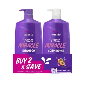 Aussie Total Miracle Apricot & Macadamia Oil Shampoo & Conditioner 26.2 fl oz Twin Pack, Paraben Free, Suitable for All Hair Types Haircare Cleanser