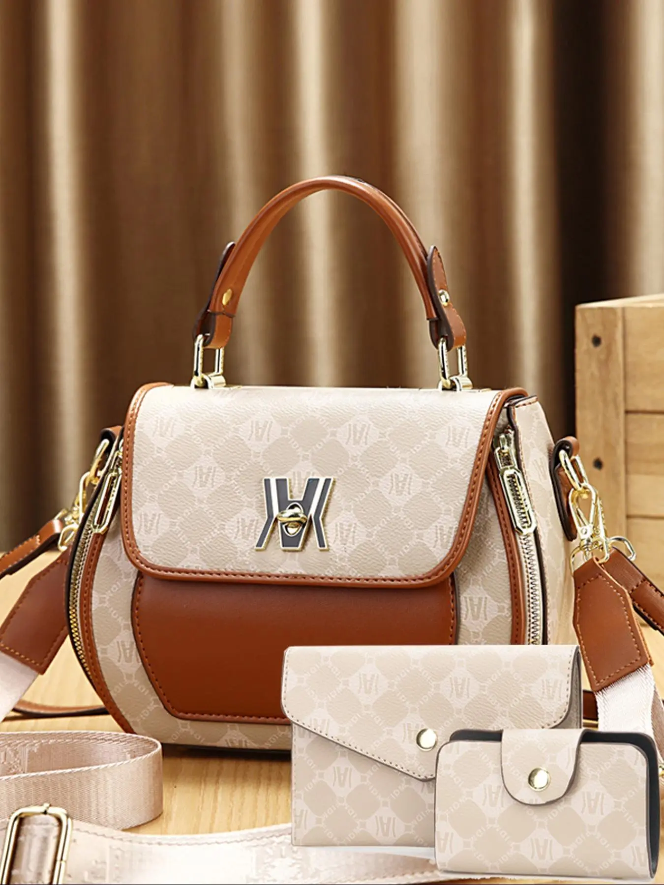 Women's Fashionable Geometric Pattern Handbag & Wallet & Wristlet Set, Casual Versatile Shoulder Bag Set for Daily Used, Trendy High-quality Daily Commuting Bag