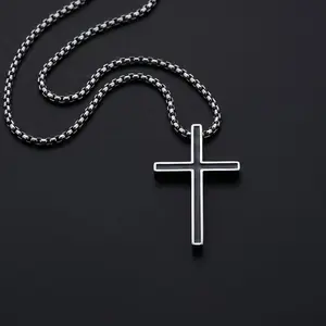 Black Cross Necklace Stainless Layered Steel for Men Women, Minimal Faith Pendant Christian men's Jewelry captain steel necklace spicy accessories,summervibes clavicular necklace