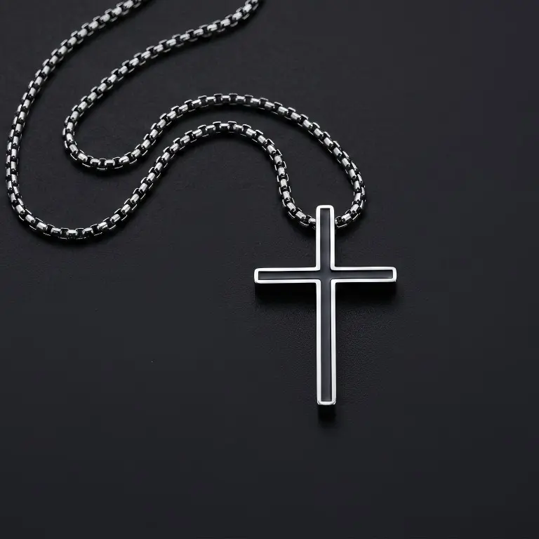Black Cross Necklace Stainless Layered Steel for Men Women, Minimal Faith Pendant Christian men's Jewelry captain steel necklace spicy accessories,summervibes clavicular necklace